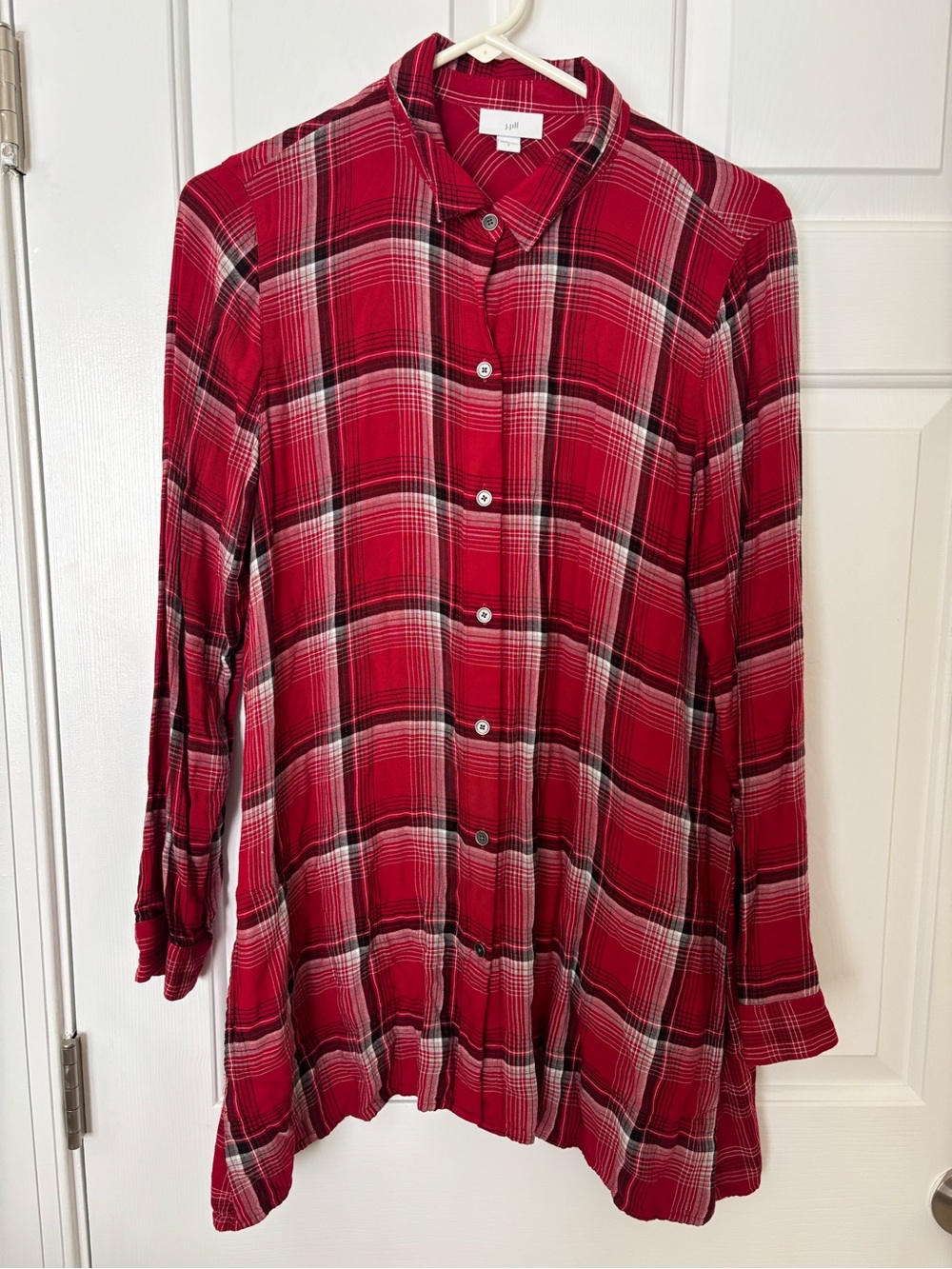J. Jill Red Plaid Button-Down Shirt Size Small